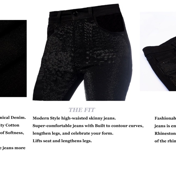 New Rhinestone HighWaisted Jeans Denim Skinny Jeans Women Embellished Slim Pants - Picture 10 of 17